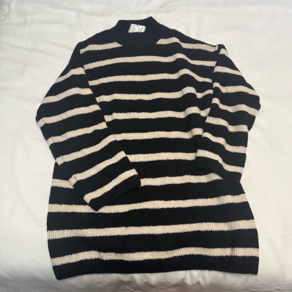 H&M Black and Cream Striped Sweater Dress